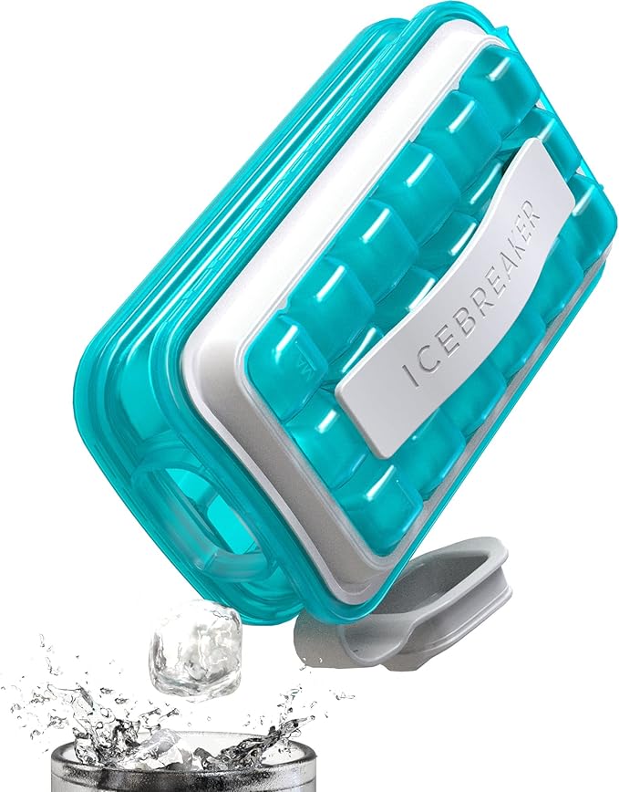 Ice Cube Tray with Lid - NO SPILL Innovative Patented Ice Tray for Freezer - NO TOUCH Silicone Ice Cube Tray for Freezer - This Ice Maker Makes 18 Cubes/Serv and 54/Day - Ice Cube Mold by ICEBREAKER