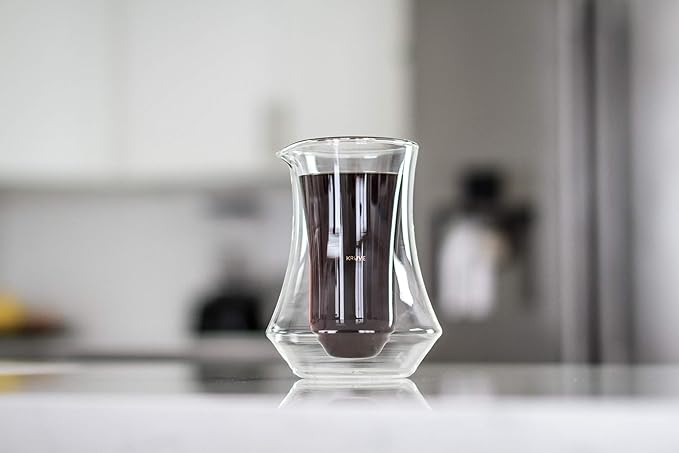 KRUVE PIQUE Coffee Carafe - Elegant Double-Wall Glass Design, 10oz (300ml) Capacity for Perfectly Brewed Coffee, Ideal for Entertaining Guests and Coffee Lovers, Keeps Your Brew Hot and Hands Cool