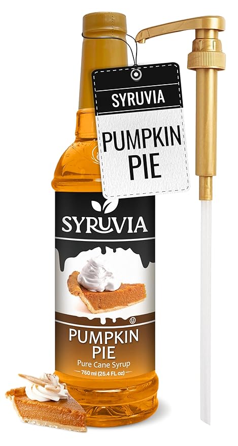 Syruvia Pumpkin Pie Coffee Syrup, Flavored Syrup for Drinks, Lattes, and Desserts – 25.4 fl oz, With Pump