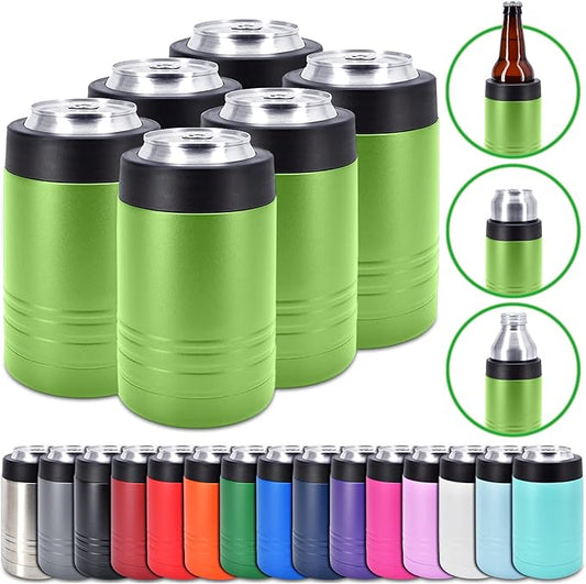 Clear Water Home Goods - 12 oz Stainless Steel Double Wall Vacuum Insulated Can or Bottle Beverage Cooler - Powder Coated Olive Drab Green - 6 Pack