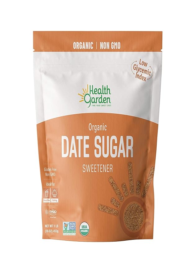 Health Garden Date Sugar (16 OZ), Organic Date Sugar Sweetener, All-Natural Dried Ground Dates, Rich in Vitamins and Minerals, No Gluten, Non-GMO, Low Glycemic Sugar Substitute (1 LB pack of 1)
