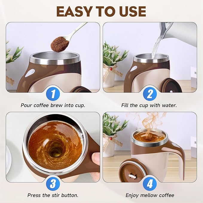 Automatic Magnetic Stirring Coffee Mug, Magnetic Stirring Cup Rotating Home Office Travel Mixing Cups,Stainless Steel Self Mixing Mug for Coffee/Milk/Tea/Hot Chocolat (Coffee-Battery)