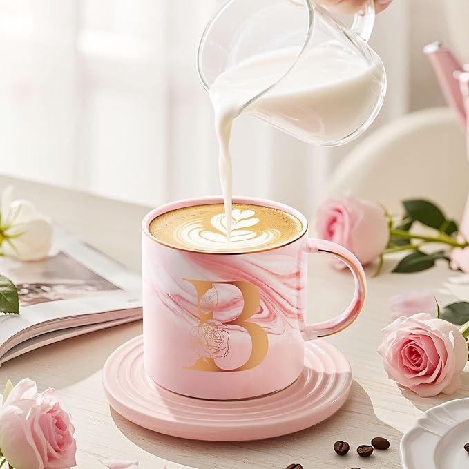 Personalized Gifts for Women Coffee Mug, Initial Customized Gift Monogrammed A-Z Coffee Mug 12 OZ, Christmas Anniversary Birthday Gifts for Women Mom Grandma Friend Sister Wife (B)