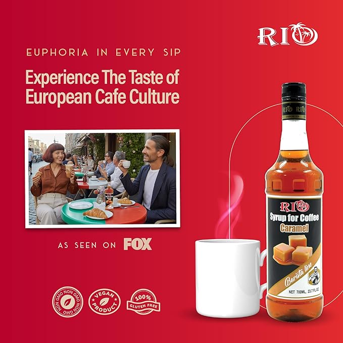 RIO Caramel Syrup for Coffee, Perfect for Hot or Iced Drinks, Rich, Sweet & Buttery Caramel Coffee Syrup Flavoring for Lattes, Macchiato and Desserts, Barista-Grade  Flavor Syrups For Drinks at Home & Work - 700ml
