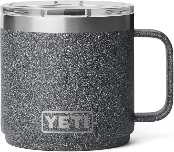YETI Rambler 14 oz Ceramic Lined Stackable Mug, Vacuum Insulated, Stainless Steel with MagSlider Lid, Black Stone