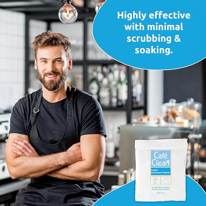 Stera Sheen Coffee Equipment Cleaner, All-Purpose Brewing Equipment, Espresso, Coffee Maker Cleaner, Café Clean Removes Oil, Stain Buildup, from Glass, Plastic & Stainless Steel - 1 Oz. (100 Count)