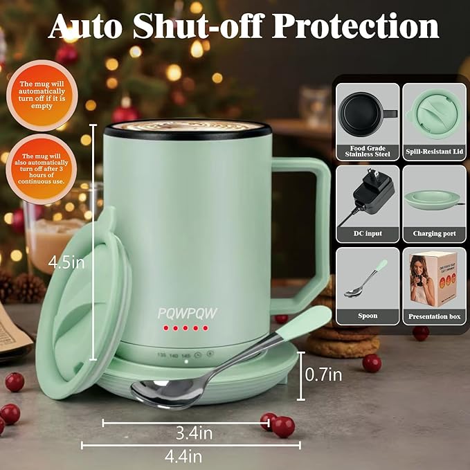 Smart Temperature Control Coffee Cug Heated Coffee Mug rechargeableAuto Sleep/3-Level Temperature Setting Self-Heating Coffee Mug (Green)