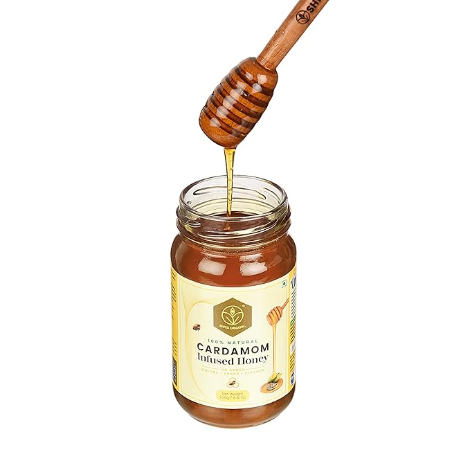 Shiva Organic Cardamom Infused Honey - 100% Natural and Pure Organic Honey - GMP Certified 8.81 Ounces (250g))