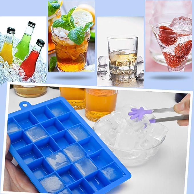 Ice Cube Tray, Silicone Square Ice Trays Easy Release Stackable Ice Cube Mold with Removable Lid, 24 Cavity (2 Pack,Blue)