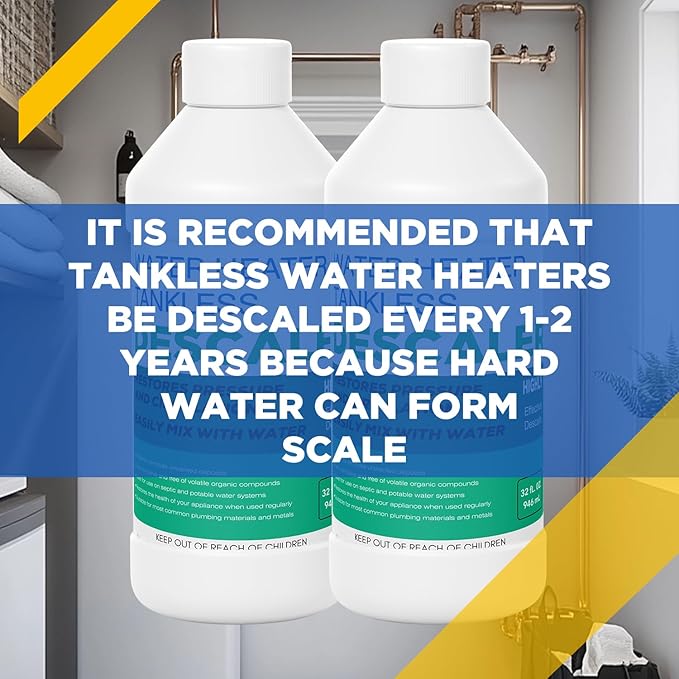 2 Pack Tankless Water Heater Descaler - Quart (64 oz) Premium Tankless Water Heater Systems, Highly Effective Descaler Restores Heating Efficiency, Easy Use
