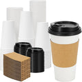 Lamosi 50 Pack 20 oz Disposable Coffee Cups with Lids and Sleeves, Grey To Go Leak-Proof Black Paper Cups for Picnics, Parties, Travel, Offices and Coffee Bar Supplies