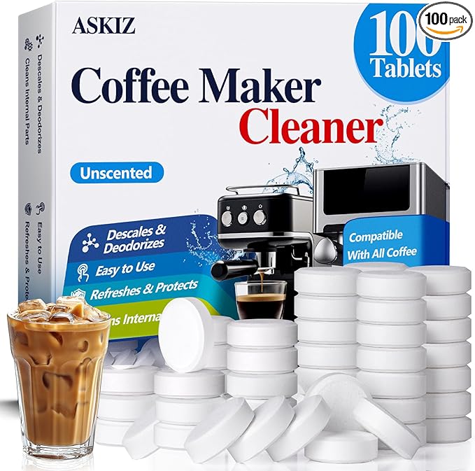 100 Pack Coffee Machine Cleaner Descaler Tablets,Coffee Maker Cleaner for Keurig, Ninja, Breville, Delonghi, Nespresso, Miele,Espresso Machine Cleaning Tabs,Descaling Solution for Coffee Pot Maker