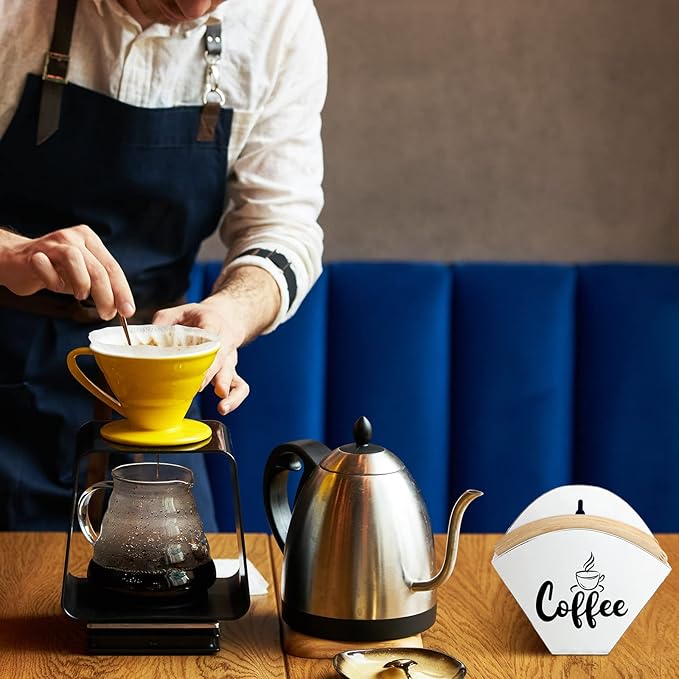 Cone Coffee Filter Holder Farmhouse Filter Storage Container Wall-mount Vintage Paper Holder Coffee Bar Accessories(White)