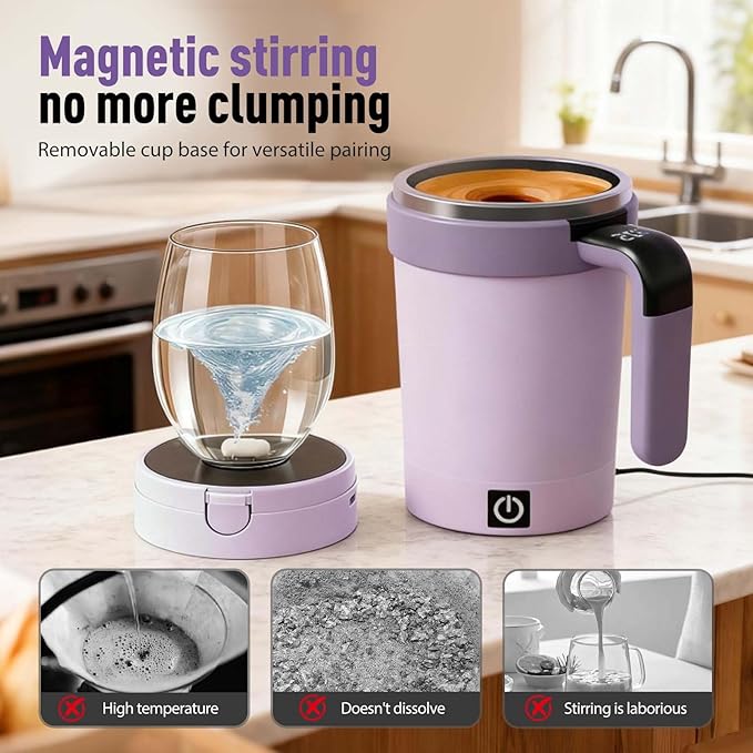 Automatic Magnetic Stirring Coffee Mug,2026 New Detachable Base Self Stirring Coffee Mug,Electric Mixing Cup with Lid Handle,Smart Mixing Cup for Milk Tea Coffee Chocolate (White)