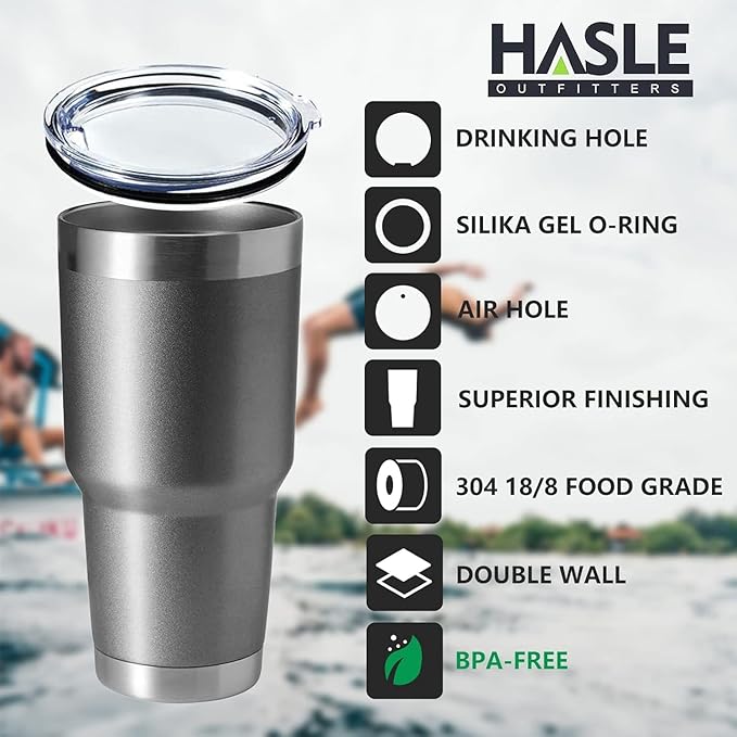 HASLE OUTFITTERS 30oz Stainless Steel Tumbler, Double Wall Vacuum Insulated Travel Mug Tumbler, Durable Insulated Coffee Mug, Gift Box Set (Grey, 12)