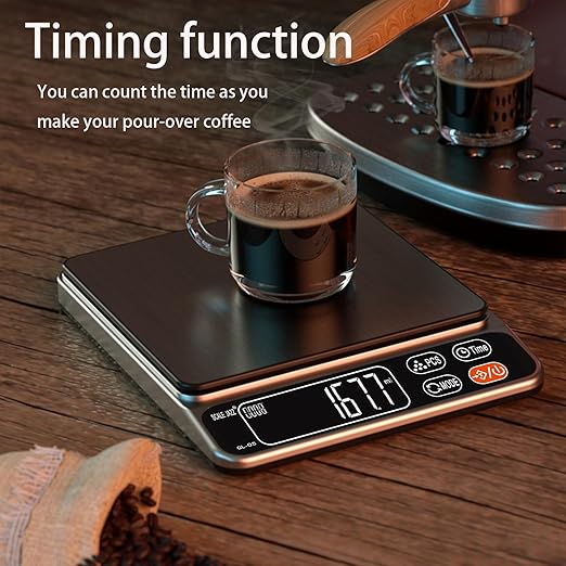 Food Scale,5kg/11lb Digital Kitchen Baking Scale Grams and Ounces for Cooking Coffee Meal prep Packages Weight Loss,0.1g high Precision,7Units with Timer, Easy Clean Stainless Steel