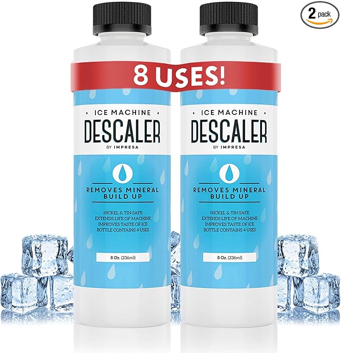 IMPRESA Ice Machine Cleaner Descaler - 8 Fl Oz - Pack of 2-8 Total Uses - Nickel-Safe Ice Machine Cleaning Solution - Compatible with Scotsman, Manitowoc & Opal models