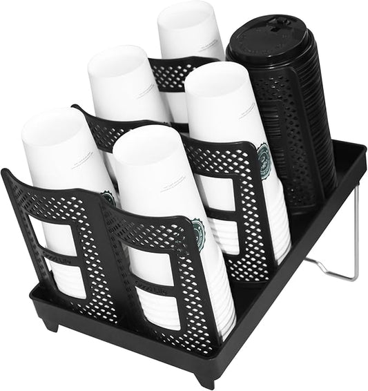 Coffee Cup Holder,Cup and Lid Dispenser with Stand,Disposable Cups Organizer,6 Slots,for Coffee Station,Bar,Office,Home,Restaurant,Breakroom,Countertop