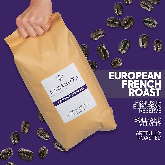 Sarasota Coffee Whole Bean Cubano European French Roast | Dark Roast Gourmet Coffee Beans | Low Acid, Mold Free, Specialty Grade Bulk Coffee Beans | 5lb (80 oz)