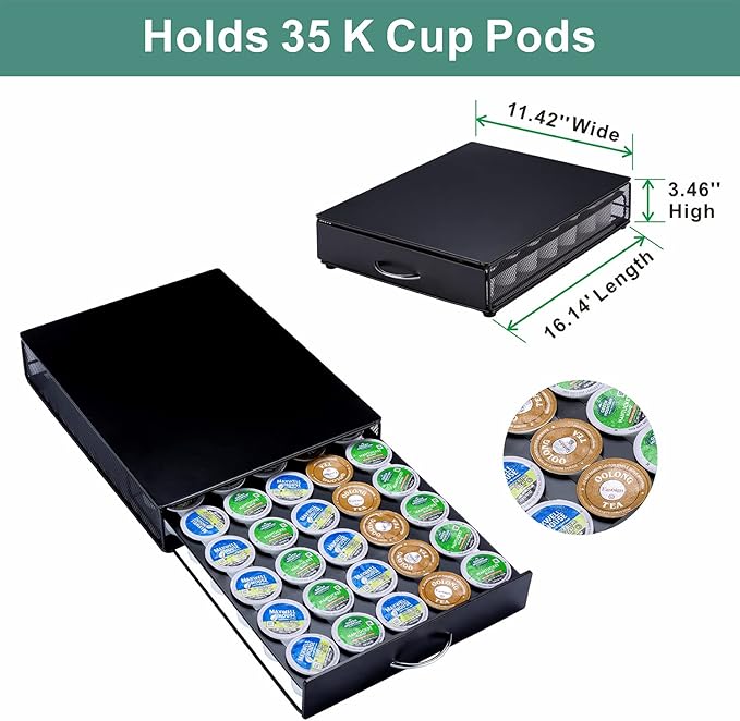 ZCDCP K Cup Holder Drawer, Coffee Pod Holder for K Cup Organizer, Keurig Coffee Pods Holder Capsule with 35 Pods, K Cup Coffee Holder Black