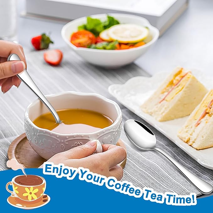 TeamFar Teaspoon Set of 6, 6.7 Inch Stainless Steel Mini Tea Spoons, Small Spoon Silverware for Coffee Tea Soup Dessert, Non-Toxic & Heavy Duty, Mirror Polished & Dishwasher Safe