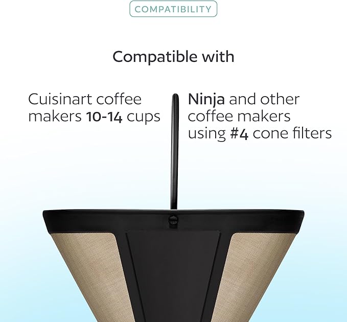 GoodCups 2-Pack Reusable #4 Cone Coffee Filters for Cuisinart 10–14 Cup Brewers (DCC-3200, DCC-1200, DCC-3400) & Ninja Coffee Makers, Stainless Steel Mesh, Permanent, Dishwasher-Safe