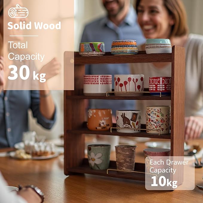 Coffee Mug Holder Wooden Cup Rack Mug Display Shelf Coffee Cup Holder for Countertop 4 Tier Wood Coffee Mugs Holder for Kitchen Coffee Cup Storage