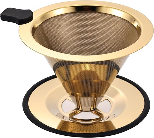 Small Size Pour Over Coffee Dripper, Stainless Steel Metal Cone Drip Coffee Filter, Paperless and Permanently Reusable, Double Mesh Coffee,TeaFilter for 1-2 Cups