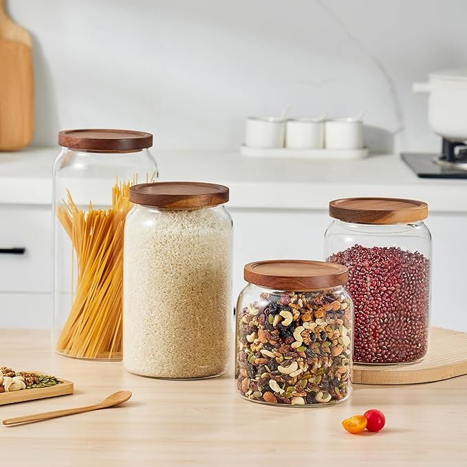 Sweejar Large Glass Candy Jars with Wooden Lids, 1 Gallon Glass Jar with Lid, Sugar/Flour Storage Containers, Big Glass Canisters with Airtight Lid, 2