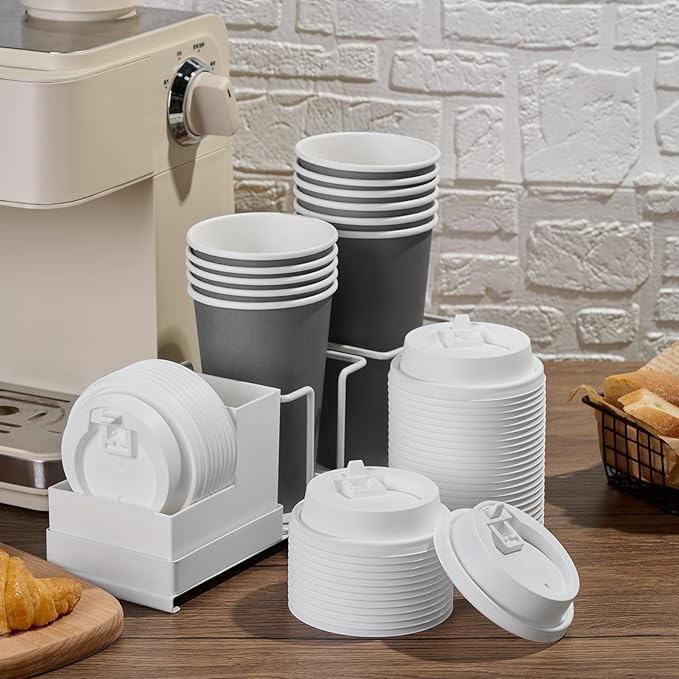 LITOPAK 200 Count Coffee Cup Lids, 3.54'' Disposable Plastic Lids for 10oz, 12oz, 16oz, and 20oz Paper Cups, White