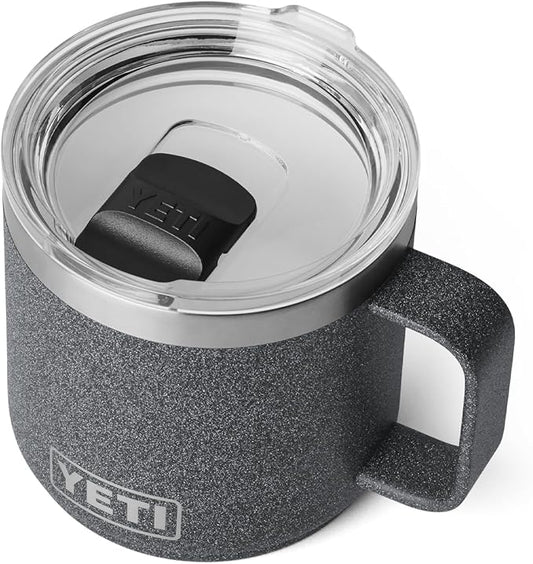 YETI Rambler 14 oz Ceramic Lined Stackable Mug, Vacuum Insulated, Stainless Steel with MagSlider Lid, Black Stone