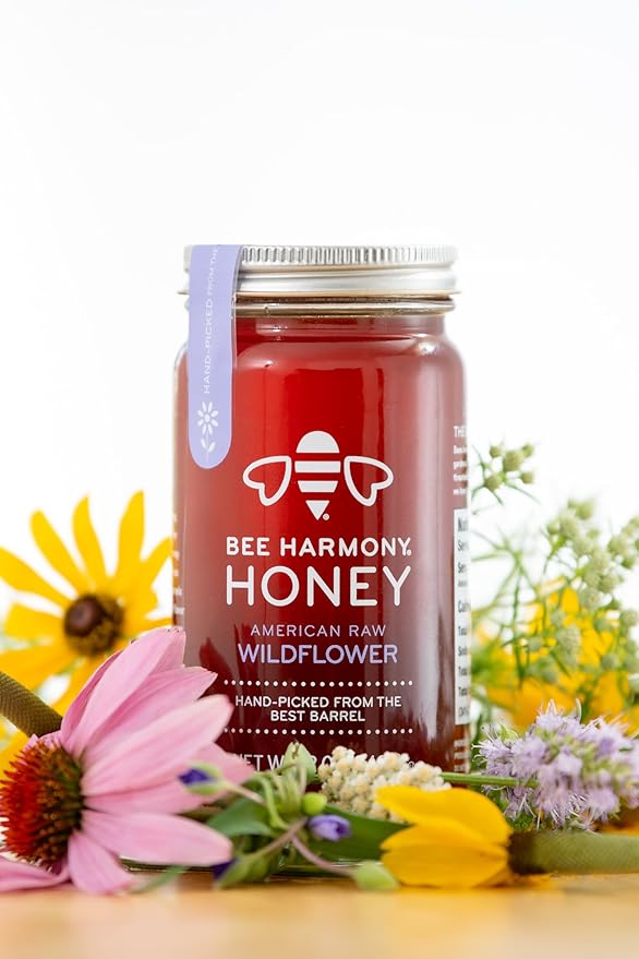 Bee Harmony American Raw Wildflower Honey, 12 OZ (Pack of 2 Jars)