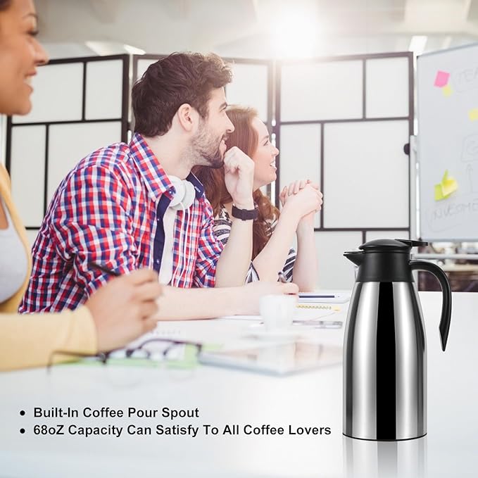 70oz Updated Thermal Stainless Steel Carafe for Hot Coffee & Water, Double Walled Vacuum Carafe (Pink+Pink)