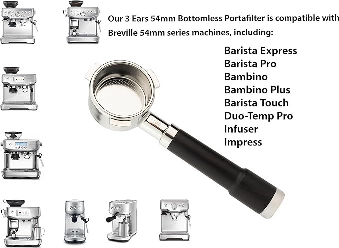 LILQ 54mm Bottomless Naked 3 Ears Portafilter Compatible with Breville Machines Stable Handle (Olive Fusion, 54mm)