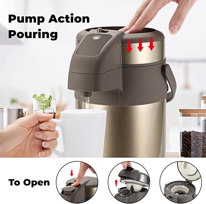 OJOJ 3L/101OZ Thermal Coffee Carafe with Pump, Thermal Beverage Dispenser, Coffee Airpot Stainless Steel Coffee Carafe for Hot Drinks Gold
