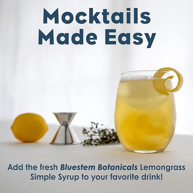 Bluestem Botanicals Organic Lemongrass Simple Syrup, 8 oz, Cocktail and Mocktail Mixer for Drinks, Non-Alcoholic