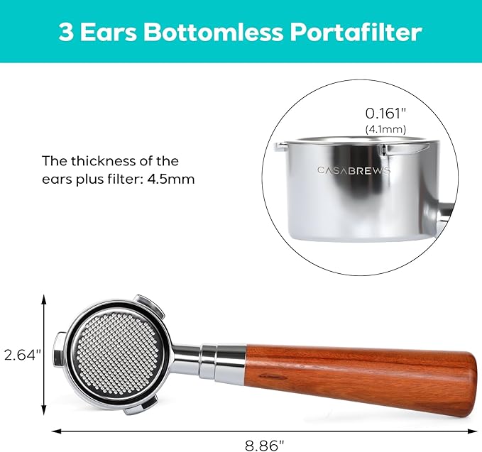 CASABREWS 51mm Bottomless Espresso Portafilter, 3-Ear Design with Filter Basket, Fits 3700Essential & CM5418 Machines