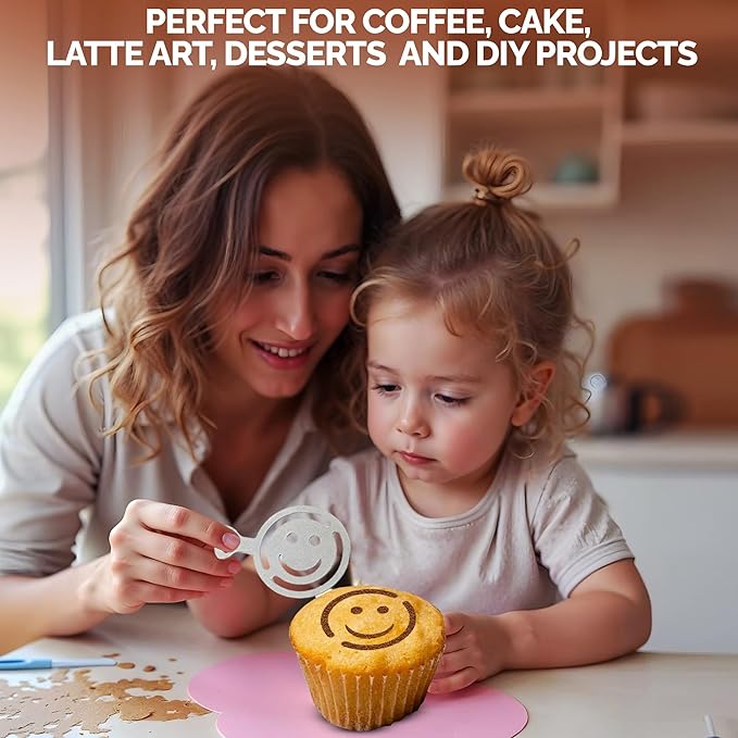 3Pcs Stainless Steel Reusable Metal Coffee Stencils for Latte Art Coffee Decorating Kit - Cookie Stencils for Royal Icing - Metal Baking Stencil Christmas- Cake Decorating Kit