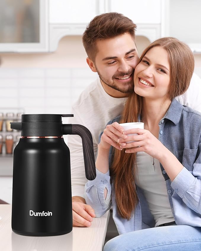 Carafes for Hot Liquids 51 oz - 12 Hour Stainless Steel Thermal Coffee Carafe-Insulated Coffee Carafes For Keeping Hot/Cold Coffee, Tea, Water, 1.5 Liter Beverage Dispenser(2 Black)