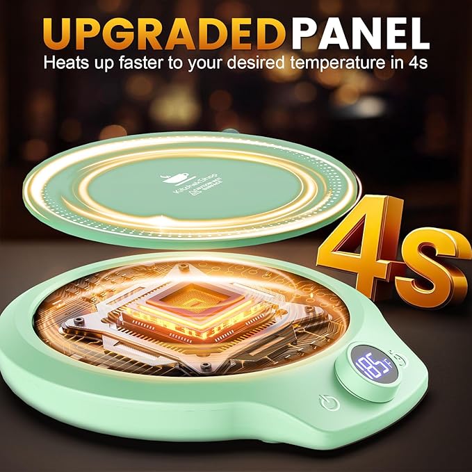 Fast Heating Mug Warmer - 4 Temp Settings & 1-12H Timer, Coffee Cup Warmer Plate for Desk Auto Shut Off, Ideal Beverage Warmer Gift for Coffee, Tea, Milk (Green)