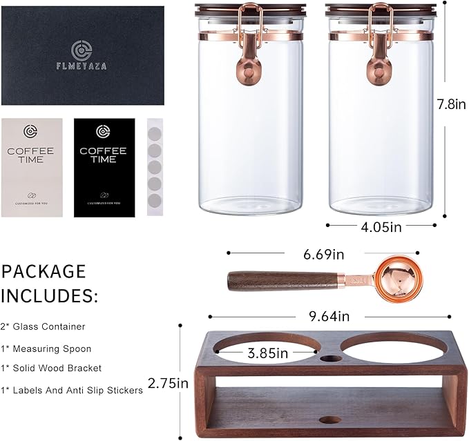 Glass Coffee Canister Set with Shelf and Spoon, Set of 2 Coffee Containers for Storing Ground Coffee Beans, Sealed, Coffee Bar Coffee Filter Holder