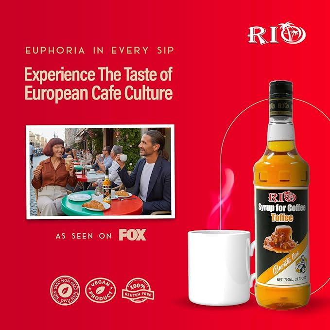 RIO Toffee Flavoring Coffee Syrup Perfect for Hot or Iced Drinks and Desserts, Rich and Buttery, Sweetened with Pure Cane Sugar, Barista-Grade  Flavor Syrups For Coffee Drinks at Home & Work - 700ml