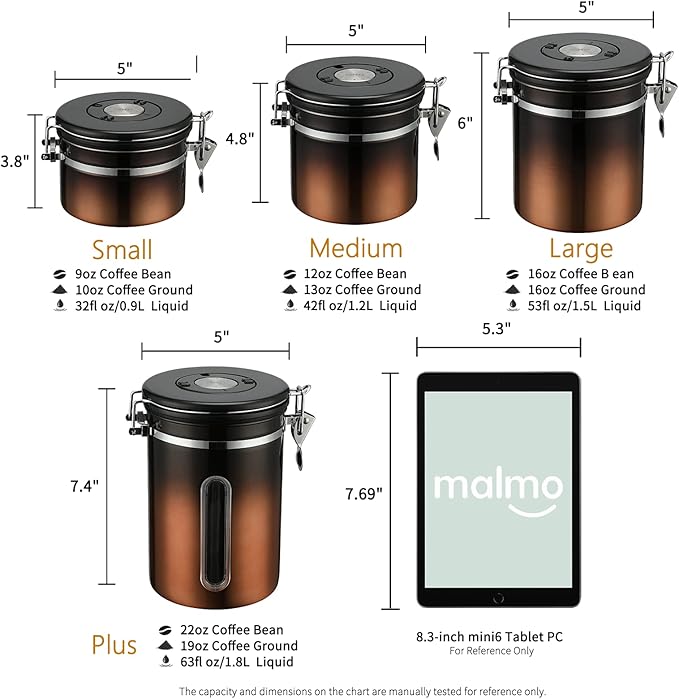 Coffee Canister, Airtight Coffee Container with Date Tracker Lid, Stainless Steel Canister for Kitchen Food Storage (Black-Copper, 16oz)