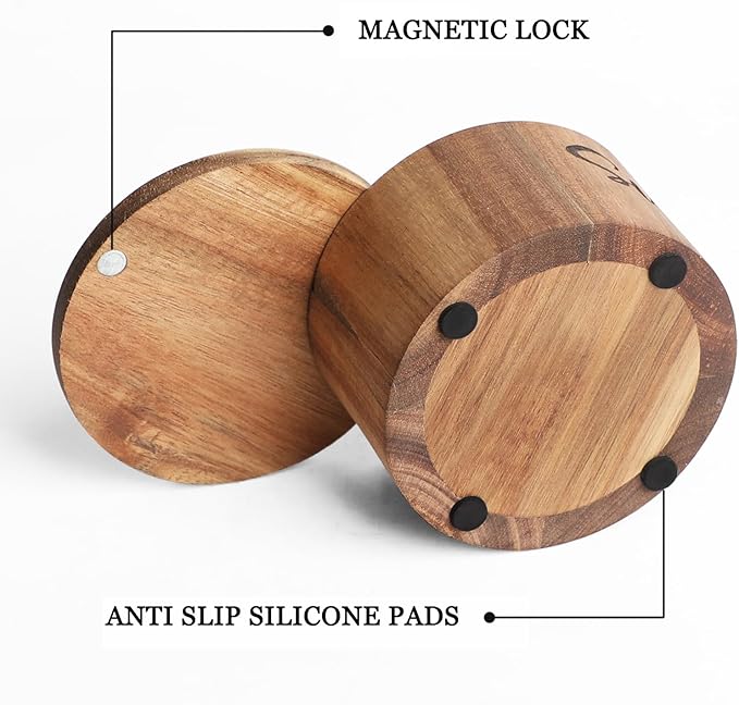 Acacia Wood Spice Box with Swivel Cover for Kitchen Countertop,Salt Keeper with Built-in Spoon,Modern Farmhouse Kitchen Decoror for Storing Seasonings (Labeled Sugar)