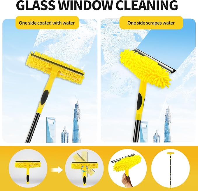 High Ceiling Fan Cleaner Duster for Fans Blades Cleaner with 78.7in Extension Pole Extra Long Handle Cleaning Tool，Reusable Chenille & Microfiber Mop Head for Baseboard Wall Floor Window Glass Wiper