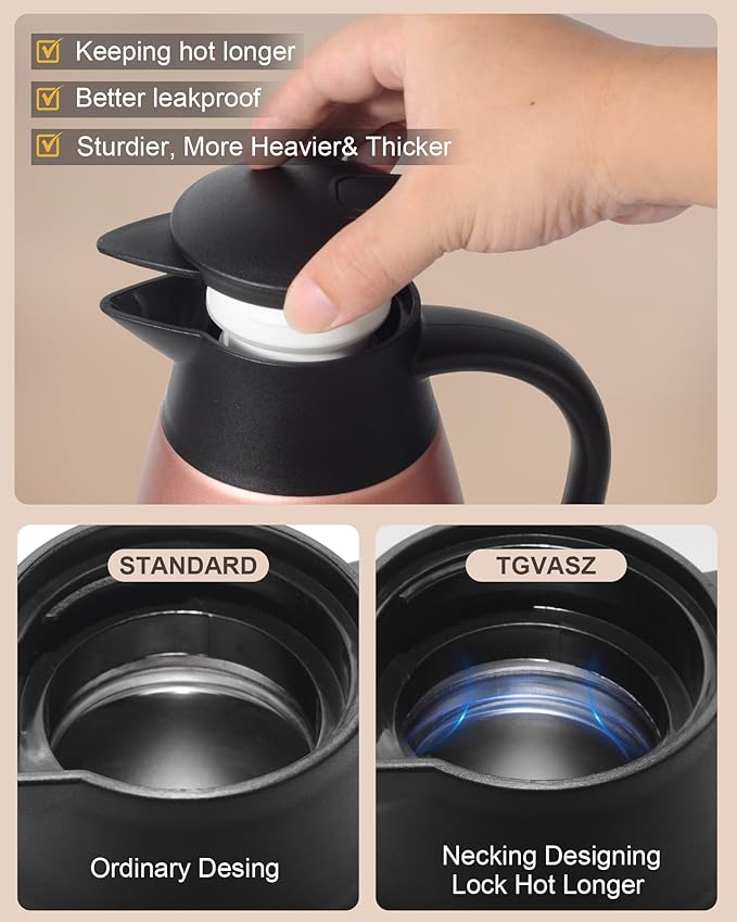 70 oz Thermal Coffee Carafe for keeping hot, Updated Carafe for hot liquid, Airpot Insulated Stainless Steel Vacuum Thermal Pot for Coffee, Hot Water,Keep Hot 12 Hours (pink+pink)