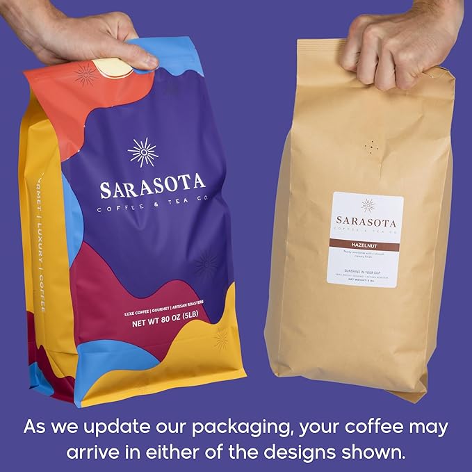 Sarasota Coffee Whole Bean Hazelnut | Medium Roast Gourmet Flavored Coffee Beans | Low Acid, Mold Free, Specialty Grade Bulk Beans | 5lb (80 oz)