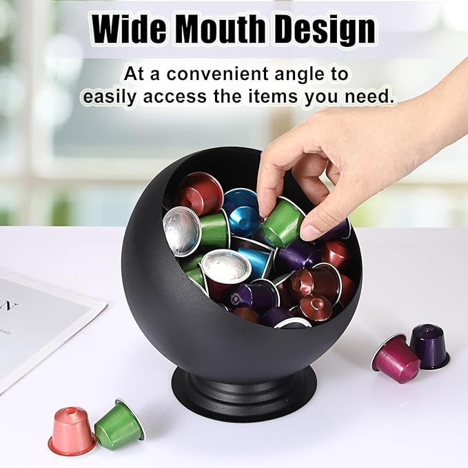 ELLDOO Coffee Pod Holder, Black Metal Coffee Pod Storage for K Cup Nespresso Vertuo Keurig, Creamer Organizer Candy Bowl Fruit Snacks Jar for Countertop Kitchen Breakroom