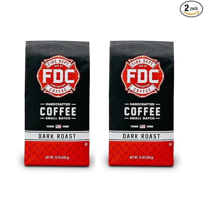 Fire Department Coffee - Gives Back to Firefighters - Dark Roast Ground Coffee - Bold & Smooth - Roasted in the USA - Veteran Owned (12 oz, Pack of 2)