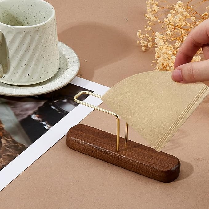 DICOSMETIC 1Set Coffee Filter Holder Cone Coffee Filter Holder Storage Wood Stainless Steel Paper Filters Stand Filters Storage Dispenser Rack for Bar Home Office